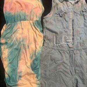 Woman’s tie dye dress and Jean style romper